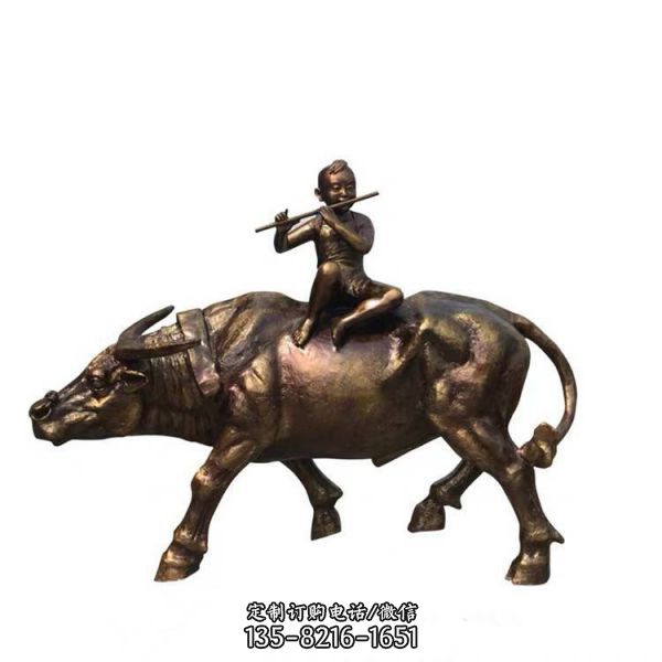  农场草坪装饰农耕牧童骑水牛玻璃钢雕塑（3）