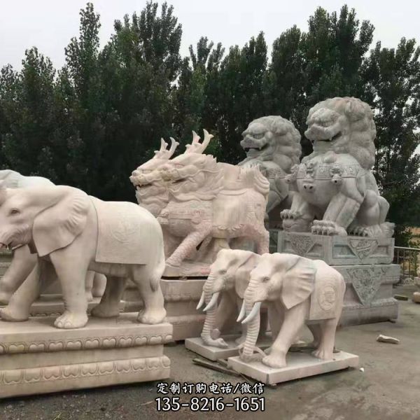 晚霞红户外园林景观石石雕大象雕塑 （1）