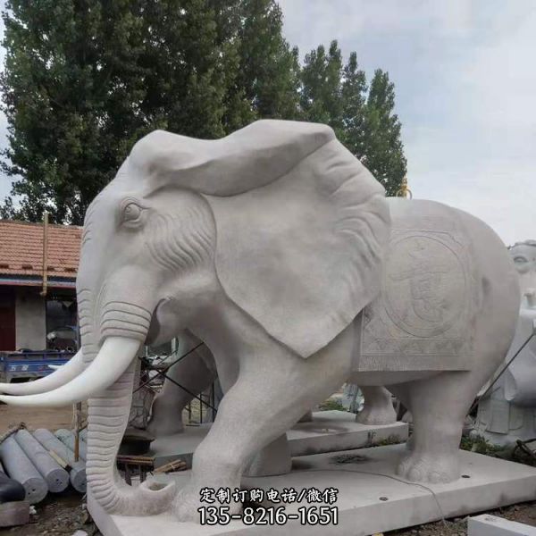 晚霞红户外园林景观石石雕大象雕塑 （2）