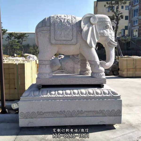晚霞红户外园林景观石石雕大象雕塑 （7）