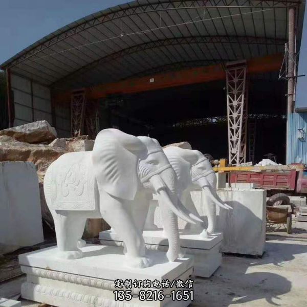 晚霞红户外园林景观石石雕大象雕塑 （4）