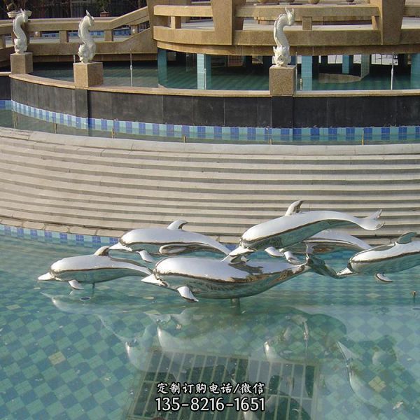 广场海豚戏水雕塑景观小品 不锈钢鱼群雕塑摆件（1）