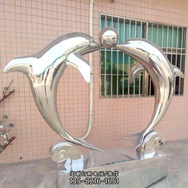 广场海豚戏水雕塑景观小品 不锈钢鱼群雕塑摆件（2）