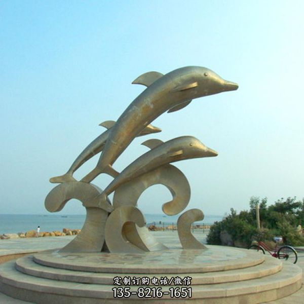 美丽的太平洋海豚——大型不锈钢海豚景观雕塑