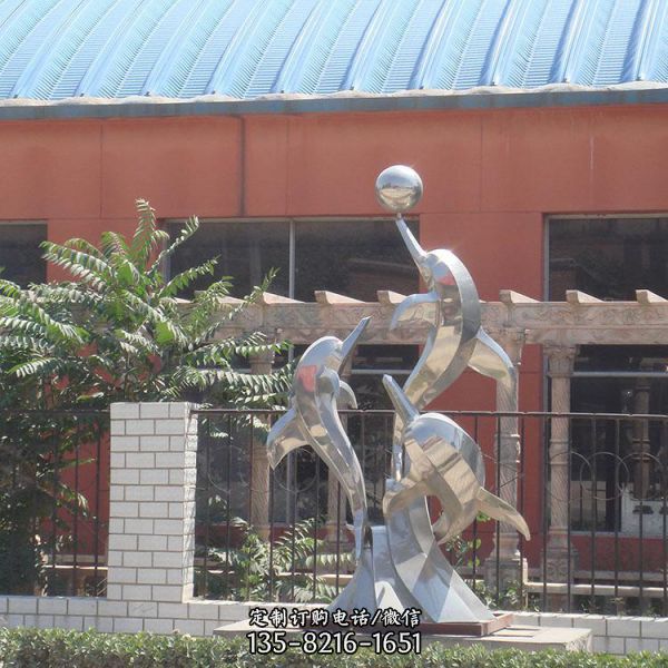 广场海豚戏水雕塑景观小品 不锈钢鱼群雕塑摆件（3）