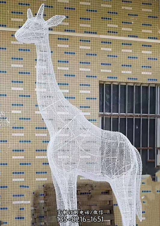 大型不锈钢镂空彩绘  动物园摆件长颈鹿雕塑（2）
