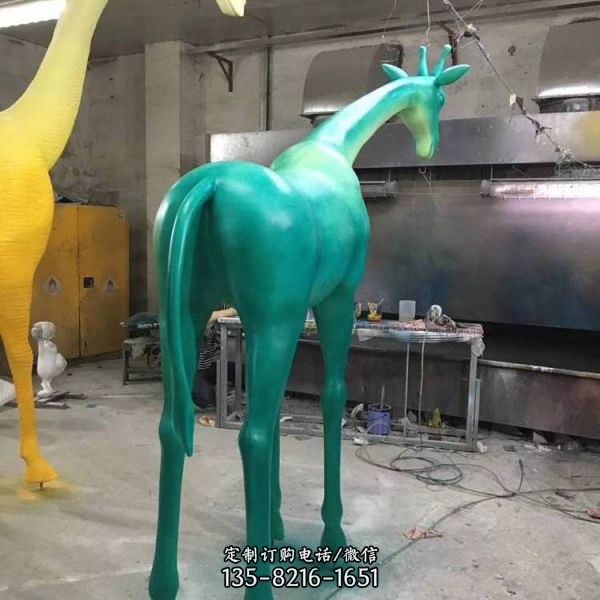 大型不锈钢镂空彩绘  动物园摆件长颈鹿雕塑（3）
