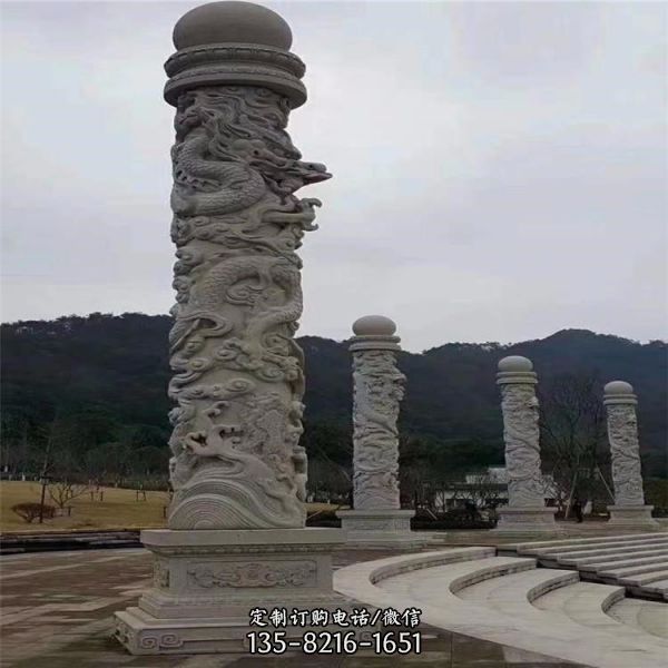 景区公园石雕龙柱文化柱华表柱 寺庙古建石雕龙纹柱雕塑（1）