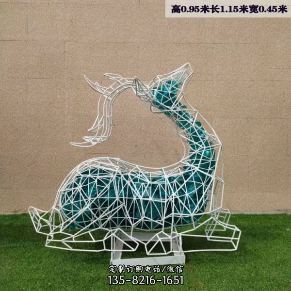 不锈钢镂空鹿雕塑售楼处草坪艺术装置酒店户外发光鹿大型落地摆件（3）