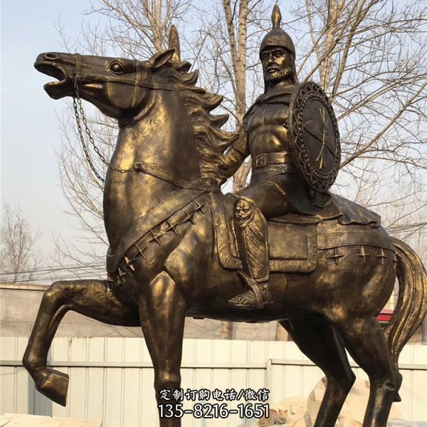 玻璃钢仿铜西方人物骑马雕塑