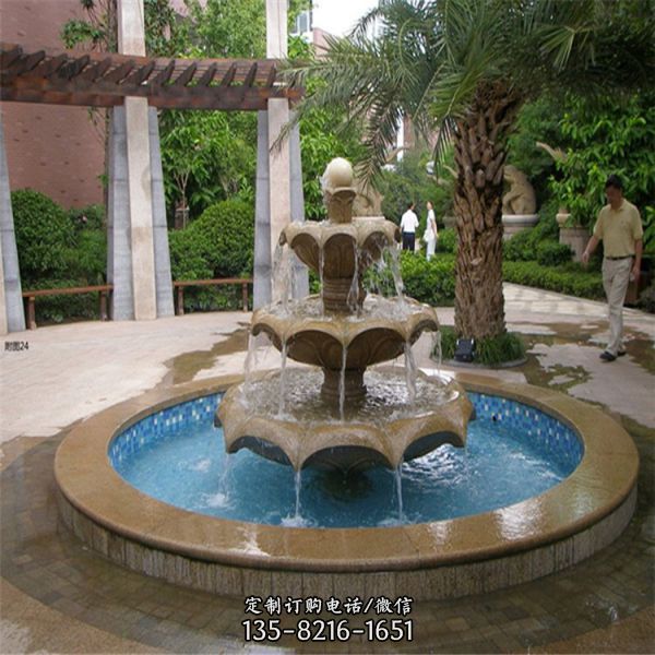 欧式汉白玉石雕喷泉 广场小型喷水池摆件（1）