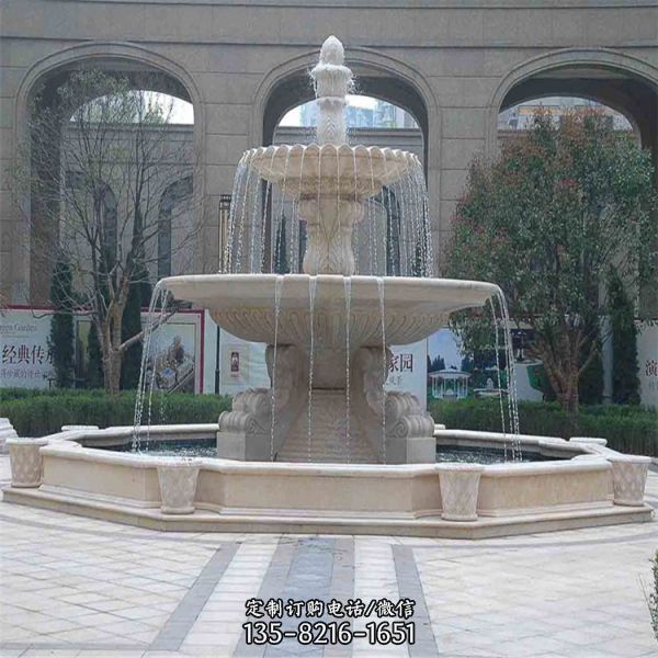 欧式汉白玉石雕喷泉 广场小型喷水池摆件（5）