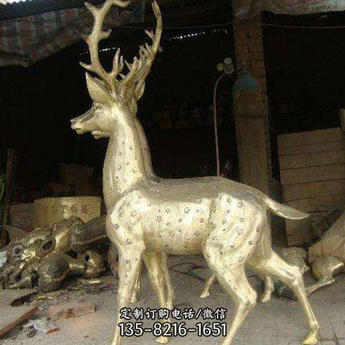 房产售楼部绿地摆放黄铜铸造梅花鹿动物雕塑美陈小品