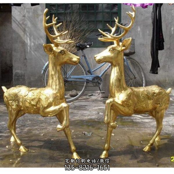 玻璃钢仿铜鹿雕塑  公园景区仿真动物摆件（3）