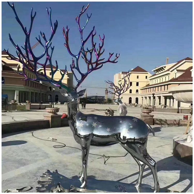 大型不锈钢抽象梅花鹿雕塑图片