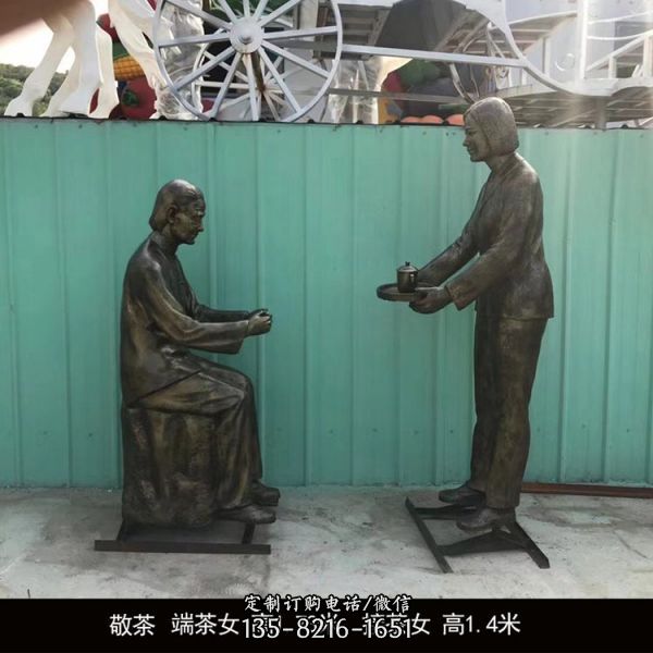 校园广场摆放玻璃钢仿铜传统孝文化大型孝道人物雕像（3）