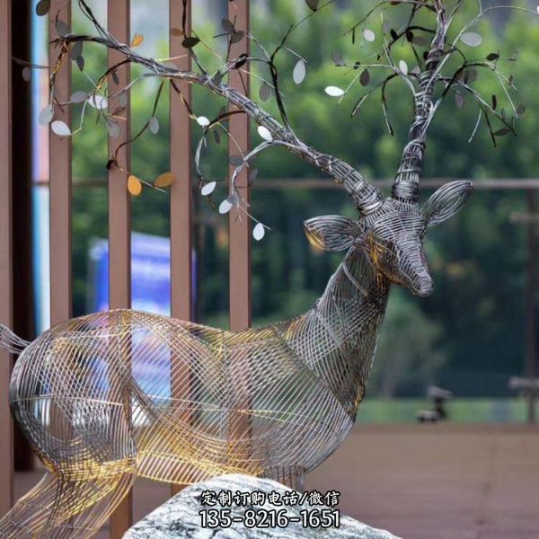 别墅酒店创意不锈钢镂空户外大型梅花鹿雕塑（2）