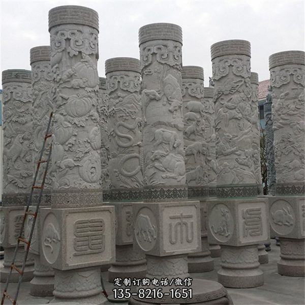 寺庙园林 石雕盘 青石材质石龙柱 雕塑（4）