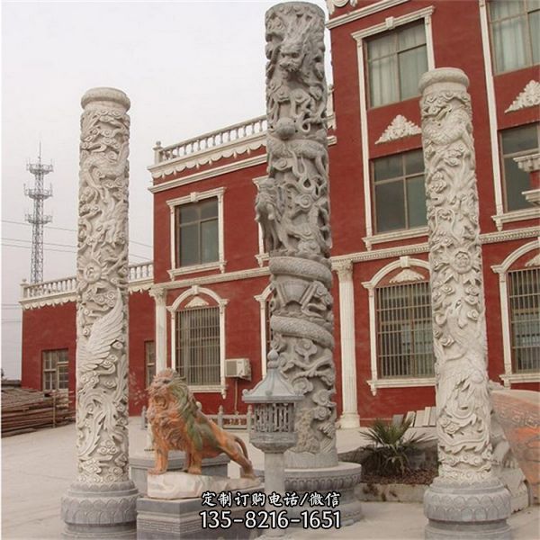 寺庙园林 石雕盘 青石材质石龙柱 雕塑