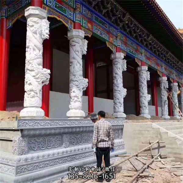 寺庙园林 石雕盘 青石材质石龙柱 雕塑（3）