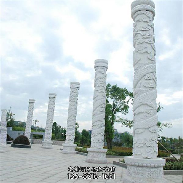 寺庙园林 石雕盘 青石材质石龙柱 雕塑（2）