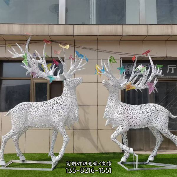 不锈钢镂空创意仿真动物景观梅花鹿雕塑