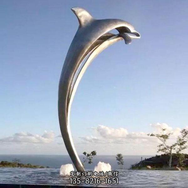 景区广场不锈钢镜面海豚动物景观雕塑