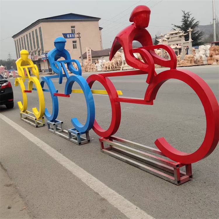 跑步者不锈钢骑车雕塑图片