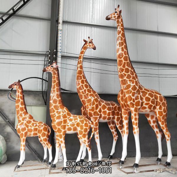 动物园商场摆放玻璃钢彩绘长颈鹿雕塑摆件（3）