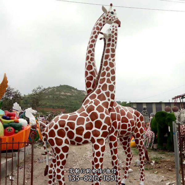 动物园商场摆放玻璃钢彩绘长颈鹿雕塑摆件（2）