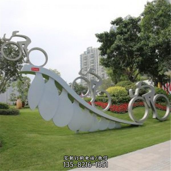 不锈钢运动自行车雕塑 骑行单车雕塑 抽象人物景观（4）