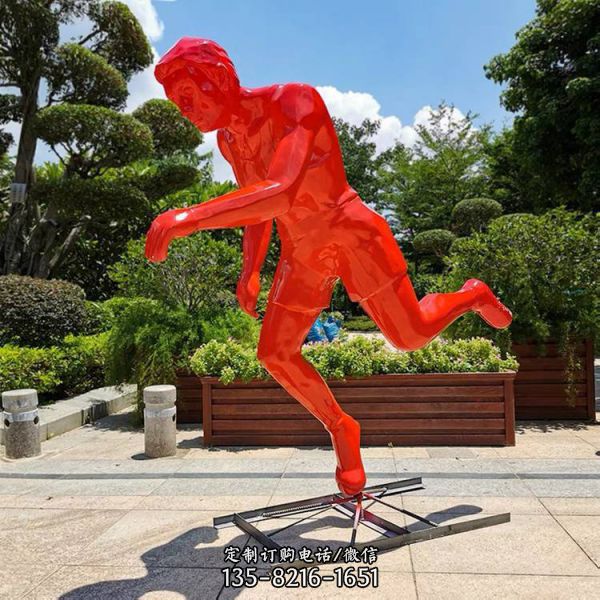 体育广场摆放玻璃钢彩绘抽象运动人物雕塑（2）