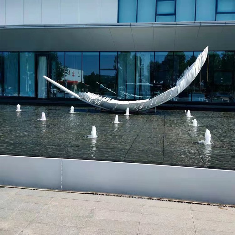 羽毛喷泉大型不锈钢雕塑图片