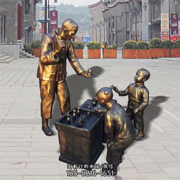 街头民俗文化玻璃钢仿铜小商贩人物雕塑小品（1）