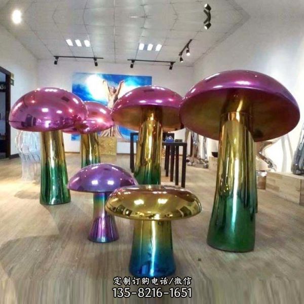 不锈钢蘑菇电镀七彩动物商场景观雕塑（1）