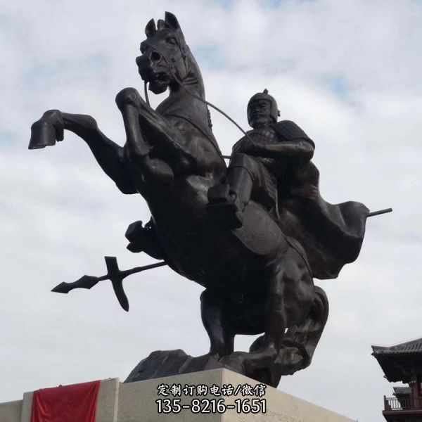 公园广场摆放玻璃钢仿铜古代骑马将军人物雕塑（3）
