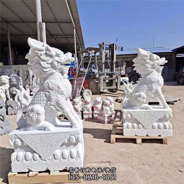 公园人物雕塑仿古汉白玉石狮子