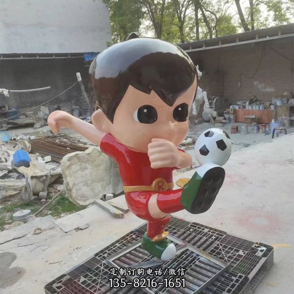 广场操场摆放玻璃钢卡通小孩踢足球运动人物雕塑（4）