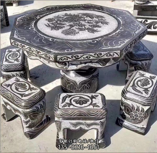 中式镂空庭院仿古棋盘桌子园林圆头桌凳（1）