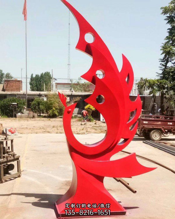工厂街道不锈钢抽象红色凤凰雕塑