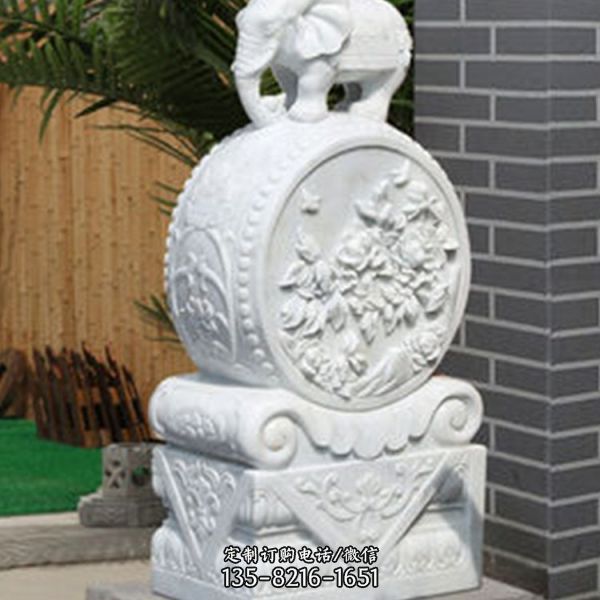 大理石石雕园林景观小象浮雕抱鼓石雕塑（2）