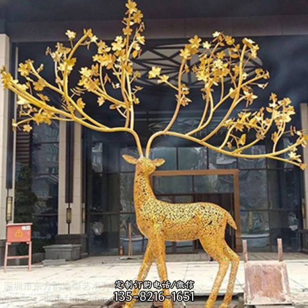 不锈钢艺术景观户外大型梅花鹿雕塑（1）