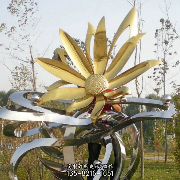 不锈钢喷漆镜面电镀向日葵花雕塑 城市广场园林草坪景观摆件（2）