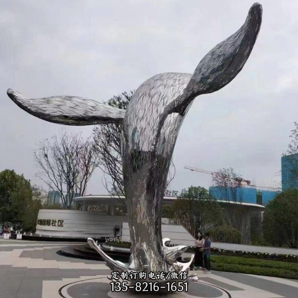 大型不锈钢海豚 鲸雕塑镜面动物户外摆件广场景观雕塑（1）