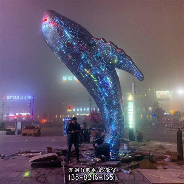 鲸鱼雕塑户外广场不锈钢大型动物景观
