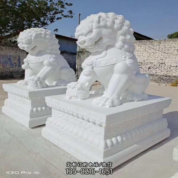汉白玉石狮子雕塑酒店别墅大门口石雕动物摆件（4）