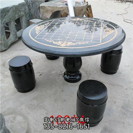 公园广场摆放休闲大理石黑雕刻石桌圆凳 （5）