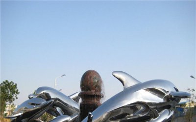 户外广场喷泉水景不锈钢镜面海豚，这一创意雕塑作品，…