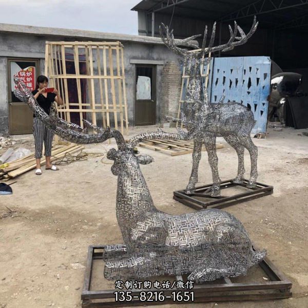 不锈钢铁艺镂空鹿模型户外广场装饰摆件 （5）