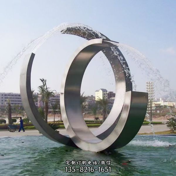 金属景观酒店水景 镜面镂空发光圆环 不锈钢圆环雕塑（3）